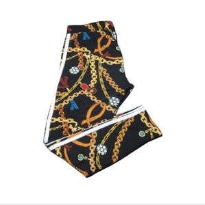 Womens Feathers Black Leggings/Yoga Pants with Gold and Red Accents